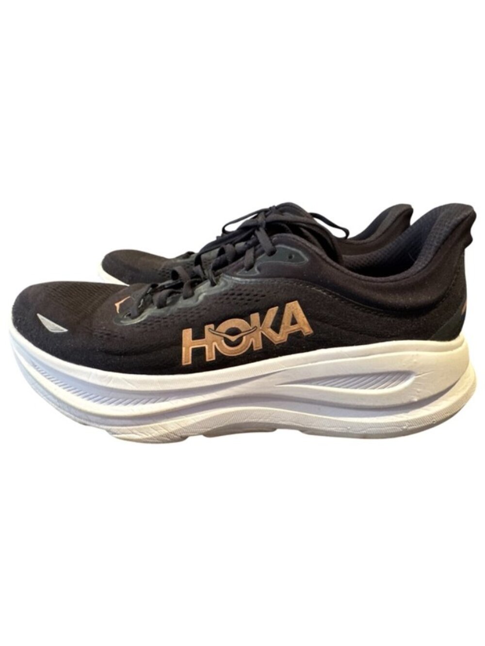 HOKA Bondi 9 Running Shoes Women’s 12B Black Rose Gold Max Cushion Sneakers EUC
